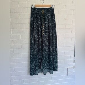 SHEIN Green with White Polka Dots A-Line Maxi Skirt